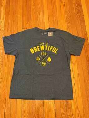 Men's 'Life is Brewtiful' Graphic T‑Shirt - Grey with Yellow Print